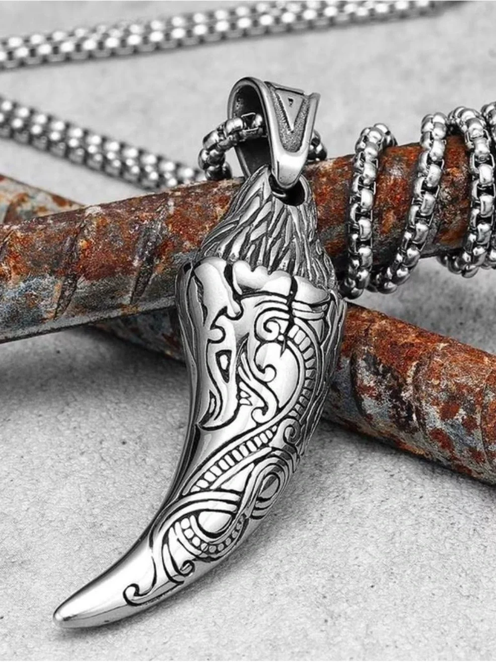Men's Silver tone Tribal Horn Pendant